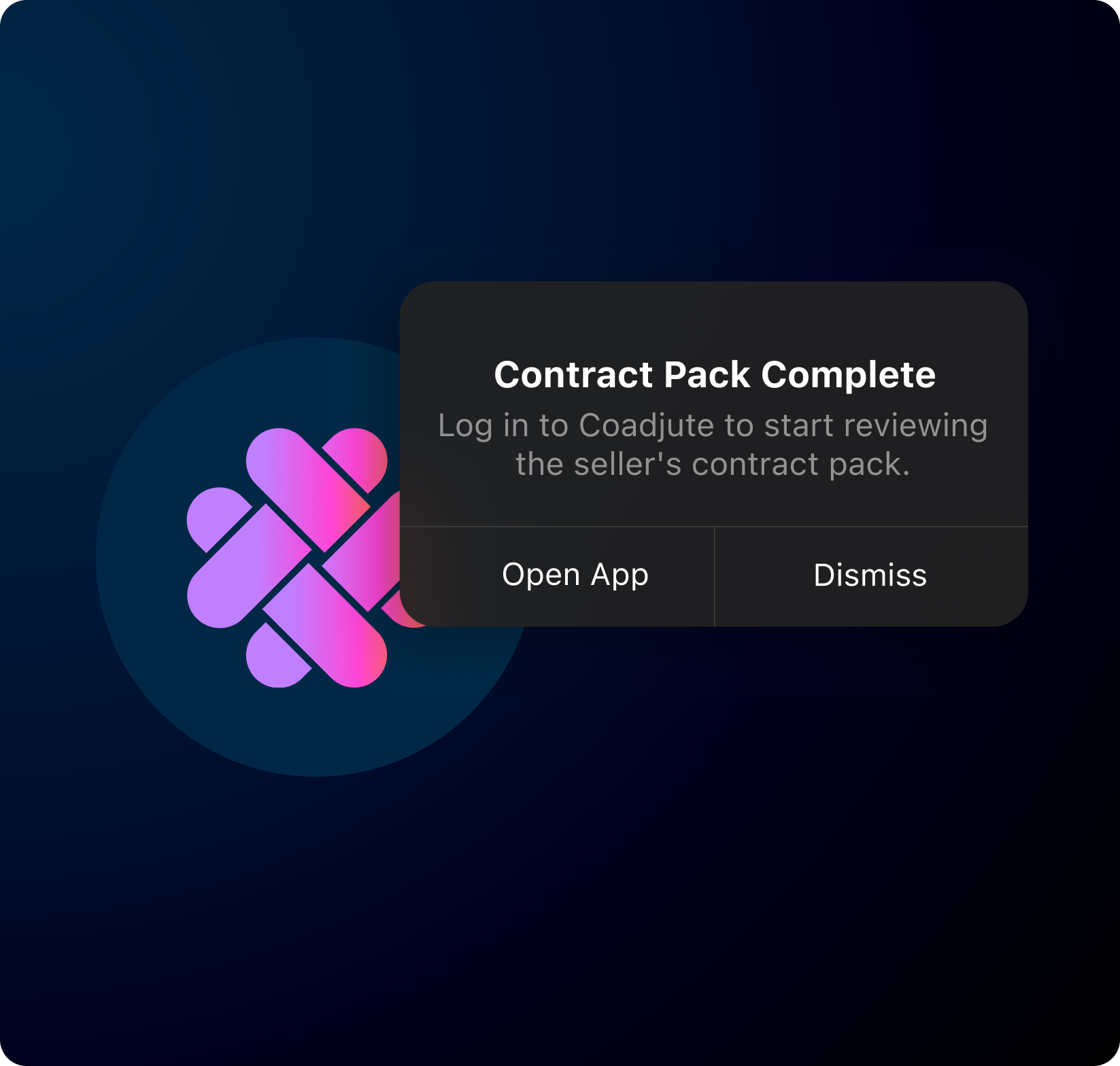 A completed contract pack notification